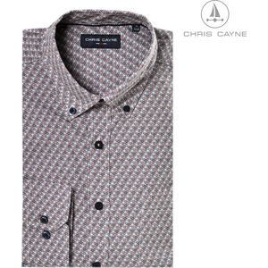 Chris Cayne heren overhemd - shirt heren lange mouw - maat XXL - kleur zand, camel en donkerbruin - lange mouw - dessin - button down kraag - overhemd met borstzak - herenkleding - herenmode