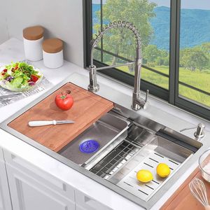 Spoelbak Zwart Onderbouw 32 inch – RVS Gunmetal Keukenspoelbak met Werkstation, Geluidsdemping & Snelle Afvoer – 32x19x10 inch