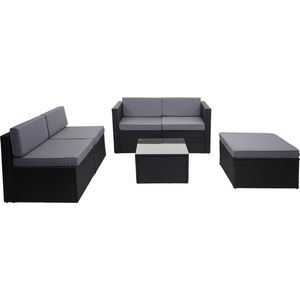 Poly-rattan set MCW-D24, tuin/lounge set bank ~ antraciet, grijze bekleding