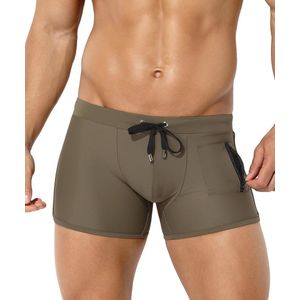 Korte Strakke Zwemshort Heren met Koord en Ritssluiting - Sneldrogende Zwembroek voor Jongens en Mannen