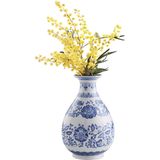 Navaris - Keramiek Vaas - Wit en Blauw - 25 cm Hoog - Decoratieve Vaas