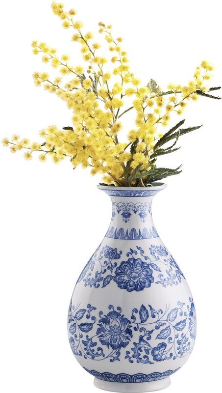 Navaris - Keramiek Vaas - Wit en Blauw - 25 cm Hoog - Decoratieve Vaas