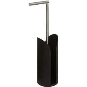 Staande wc/toiletrolhouder zwart met reservoir en flexibele stang 59 cm van metaal - Wc-rol houder - Toiletrol houder