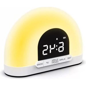 - Daglichtwekker met zonsopgang en zonsondergangsimulatie, nachtlampje voor diepe slaaphulp - Wake-up light met digitale wekker en licht voor kinderen en volwassenen (warm wit)