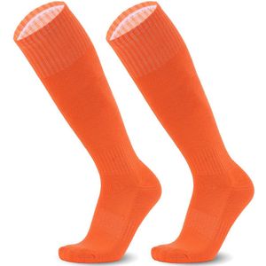 1 paar - Professionele voetbalsokken met lange darm - Verdikte handdoekzool - Antislip en zweetafvoerend - Geschikt voor leeftijden 7-13 - Maten 26-34 - Ademende trainingssokken - Oranje