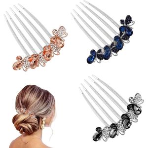 Strassteentjes haarkam 3 stuks met vlinders en bloemen - 3 kleuren - Haaraccessoires voor vrouwen en meisjes