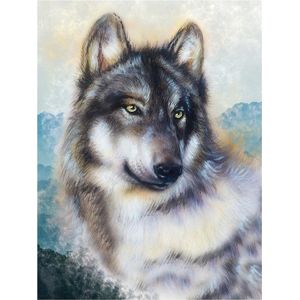 BWK Diamond Paintings - Hoofd van Wolf - 40x30cm(35x25cm) - Volledig pakket - Diamond Painting met Ronde Steentjes