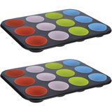 HI - Muffinvorm - Zwart - Voor 12 Muffins - Siliconen Coating - 35 x 26,5 x 3 cm