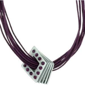 Behave Paarse ketting met vierkante hanger en steentjes