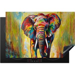 KitchenYeah® Inductie beschermer 74x48 cm - Olifant - Kunst - Schilderij - Dieren - Regenboog - Kookplaataccessoires - Afdekplaat voor kookplaat - Inductiebeschermer - Inductiemat - Inductieplaat mat