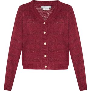 Usha - Gebreid Vest - Bourgogne - V-hals - Knoopsluiting
