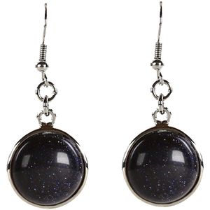 Edelstenen oorbellen Blue Goldstone Round - oorhanger - donker blauw - goudvloed - sterling zilver (925)