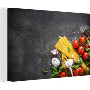 OneMillionCanvasses - Canvas - Pasta - Kruiden - Specerijen - Tomaten - Marmer print - Canvas doek - Kamer decoratie - 60x40