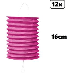 12x Lampion Pink 16cm - festival thema feest verjaardag party papier BBQ strand licht fun huwelijk beach