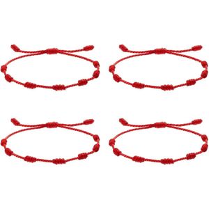 Set van 4 rode gevlochten knooparmbanden - Vriendschapsarmbanden met geluksarmbanden - Eenvoudige gepersonaliseerde armbanden - Eén maat .