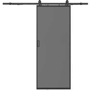 Vente-unique Schuifdeur met wandbevestiging - Aluminium en gerookt, gehard matglas - H205 x L63 cm - LINCI II L 63 cm x H 205 cm x D 4 cm