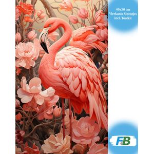 F4B Flamingo Diamond Painting 40x50cm | Vierkante Steentjes | Dieren | Roze | Vogel | Diamond Painting Pakket Volwassenen | Kinderen | Volledig Dekkend