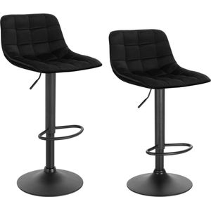 OxyFlowzy® Set van 2 Velvet Barkrukken - Barkruk - In Hoogte Verstelbaar - Fluweel - Draaibaar - Zwart
