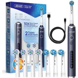 Elektrische Tandenborstel met Rotatie en 8 Opzetborstels – IPX7 Waterdicht en Oplaadbaar tot 30 Dagen