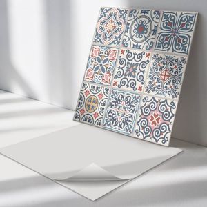 Wallfluent Vinyl Wandpaneel - Mozaïekstijlpatronen Wandpaneel PVC - 50 cm x 50 cm - Blauw Vinyl Wandpaneel - Set van 4 - Vierkant Wandbekleding Vinyl - Texturen Wandpaneel - Zelfklevend Wandpaneel - Wandpaneel Keuken en Badkamer