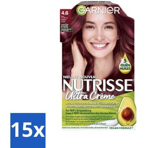 Garnier - Nutrisse Ultra Crème 4.6 - Haarkleuring - Diep Rood Middenbruin - Intens Voedend - Permanente Kleur - Bulkverpakking - 15 stuks