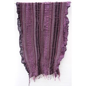 Crinkle wollen sjaal in lila aubergine en paars met sierlijke schulprand - 50 x 180 cm