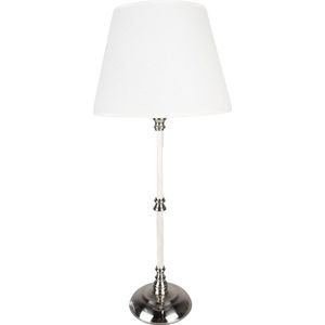 HAES DECO - Tafellamp - Loving Chic - Vintage / Retro Lamp, formaat Ø 18x44 cm - Zilverkleurig / Wit Metaal - Bureaulamp, Sfeerlamp, Nachtlampje