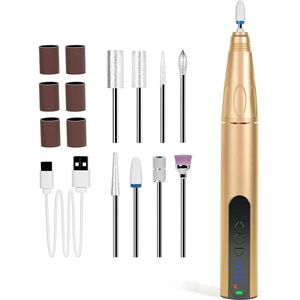 Professional Acrylic Nails Drill Kit 30000 RPM with Rechargeable Nail File - Full Set for Gel Nails Champagne Gold