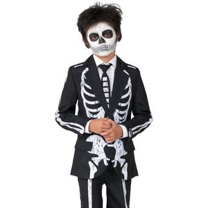 Suitmeister Skelet Kostuum - Jongens Skeleton Outfit - Zwart - Carnaval - Maat L