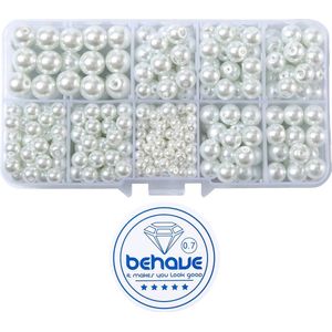 Behave Parel Kralen Set - Glasparels - Sieraden Maken - Parels - Wit - 420 Stuks - Incl. Rijgdraad