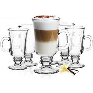 Irish Coffee – Koffieglazen – Luxe Latte Macchiato Glazen op voet met handvat - Set van 4 - 240 ml