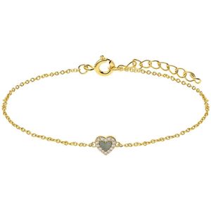 Lucardi Dames Zilveren goldplated armband met een hartvormige Amazonite gemstone - Armband - Staal - Goud - 19 cm