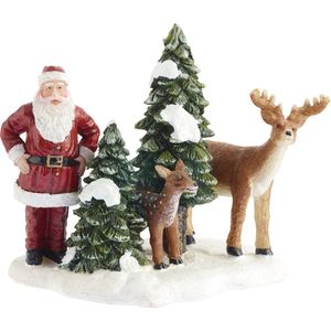 LuVille Kerstdorp Miniatuur Kerstman met Herten - L8,5 x B8 x H8,5 cm