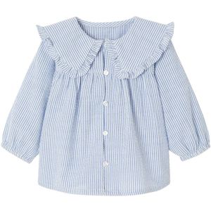 Blouse - Blauw - Gestreept - Seersucker - Lange Mouwen