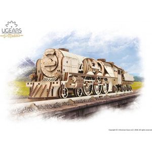 Houten 3D puzzel - houten bouwpakket - VM Express stoomtrein met Tender - Ugears - 538 onderdelen