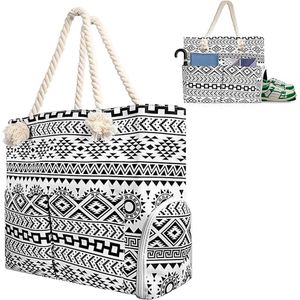 Grote Strandtas Damen Beach Bag Einkauftasche mit Reisverschluss en Schuhfach für Pool Picknik Fitnessstudio Reisen