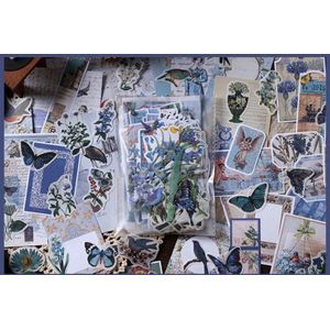 Papier En Stickerset 200 Delig - Blauw - CB6039 - Natuur Decoratie Papier En Stickers, Voor Bullet Journal Of Scrapbook - Kaarten Maken - Hobby Papier Set 100 Stuks - Vintage Papier