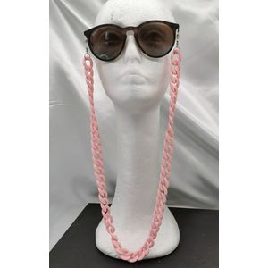 Trendy – 2 in 1 - Zonnebril / Ketting - Brillenkoord - vintage - Acryl schakelketting - 70 cm – mat light pink