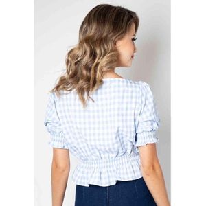 Voodoo Vixen - Sadie Gingham Top - S - Blauw/Wit