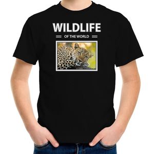 Dieren foto t-shirt Luipaard - zwart - kinderen - wildlife of the world - cadeau shirt Luipaarden liefhebber - kinderkleding / kleding 158/164