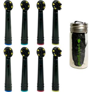 Houtskool Tandpasta Pakket voor Oral B - 8 Duurzame Opzetborstels - Met Bio-Based Houtskool Flosdraad (30 meter)