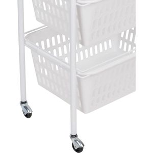 Artex Keuken/badkamer trolley met manden - groente/spullen - 4 lagen - 37 x 31 x 86 cm - wit/wit - rekje van metaal - plastic bakken