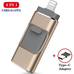 4 In 1 Usb Flash Drive Geschikt Voor IPhone Xr 7/8/X/Xr/Xs/11/Ipad Usb Stick Pendrive Geheugen Flash 256Gb Foto Video's Overzetten Grote Opslag Bestanden Veilig Overzetten