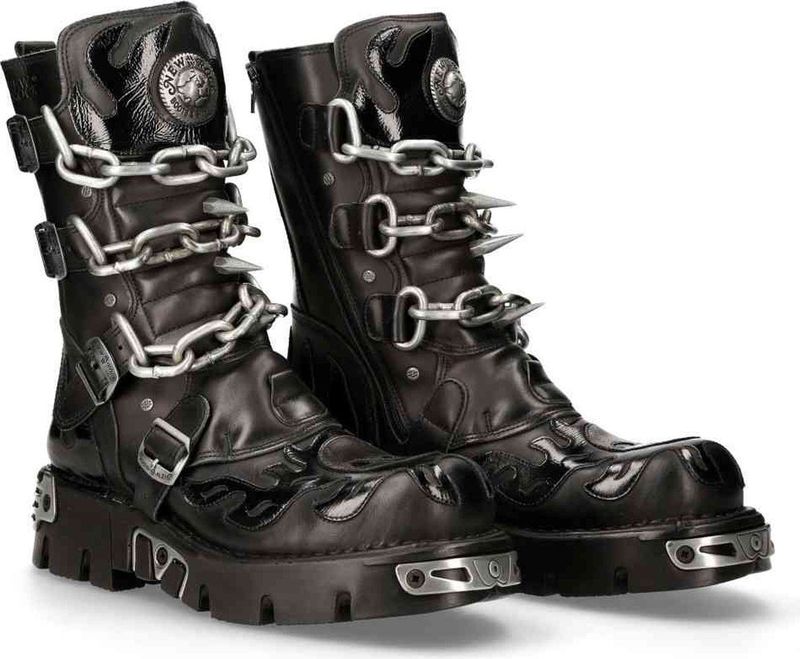 New Rock - M-727-S5 - Kniehoge Laarzen - Zwart/Zilverkleurig