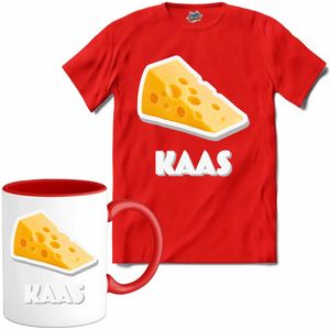 Kaas - grappig verjaardag kleding cadeau - eten teksten - T-Shirt met mok - Heren - Rood - Maat S