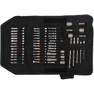 Haupa Ratelschroevendraaierset FlexBagPro met 37 Safety Bits, Doppen en Boren in Nylon Tas 51-delig - FlexPlus ratelschroevendraaier - Kleurgecodeerde torsie-bits (50 mm) - Bits voor Torx (met gat), Hex, PH, PZ, sleuf, vierkant, PZ/FL en PH/FL