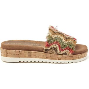 Lazamani - Violet Raffia Dames Slippers Taupe - Maat 40