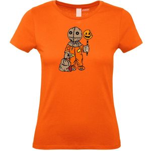 Dames T-shirt Halloween Manneke | Halloween Kostuum Volwassenen | Halloween | Foute Party | Oranje dames | maat S