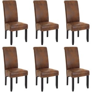 Set van 6 eetkamerstoel MCW-N67, stoel keukenstoel fauteuil massief hout stof/textiel ~ suède look, zwarte poten