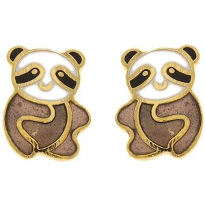 Behave Oorbellen oorstekers panda goud kleur met zwart wit en bruin emaille 1cm